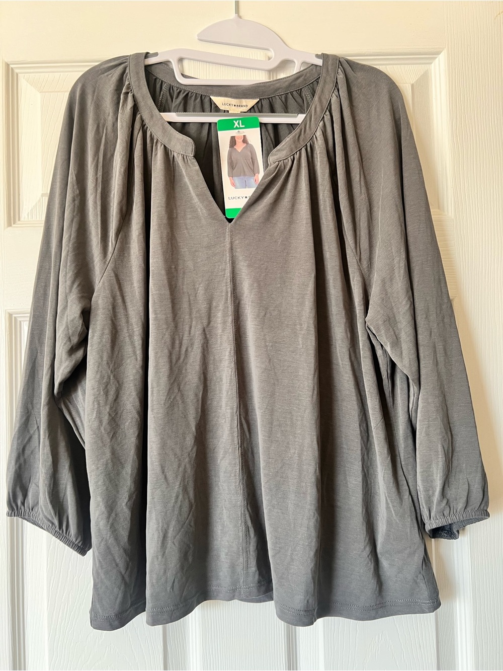 Lucky Brand Gray Gathered V-Neck Long Sleeve Tunic